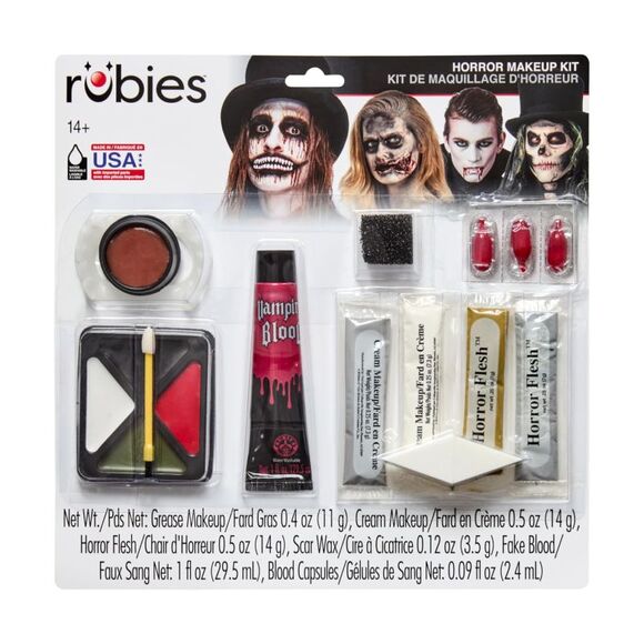 Horror Makeup Kit Scar Wax Fake Blood Flesh Cream Fangs Made in USA by Rubies - Picture 1 of 7